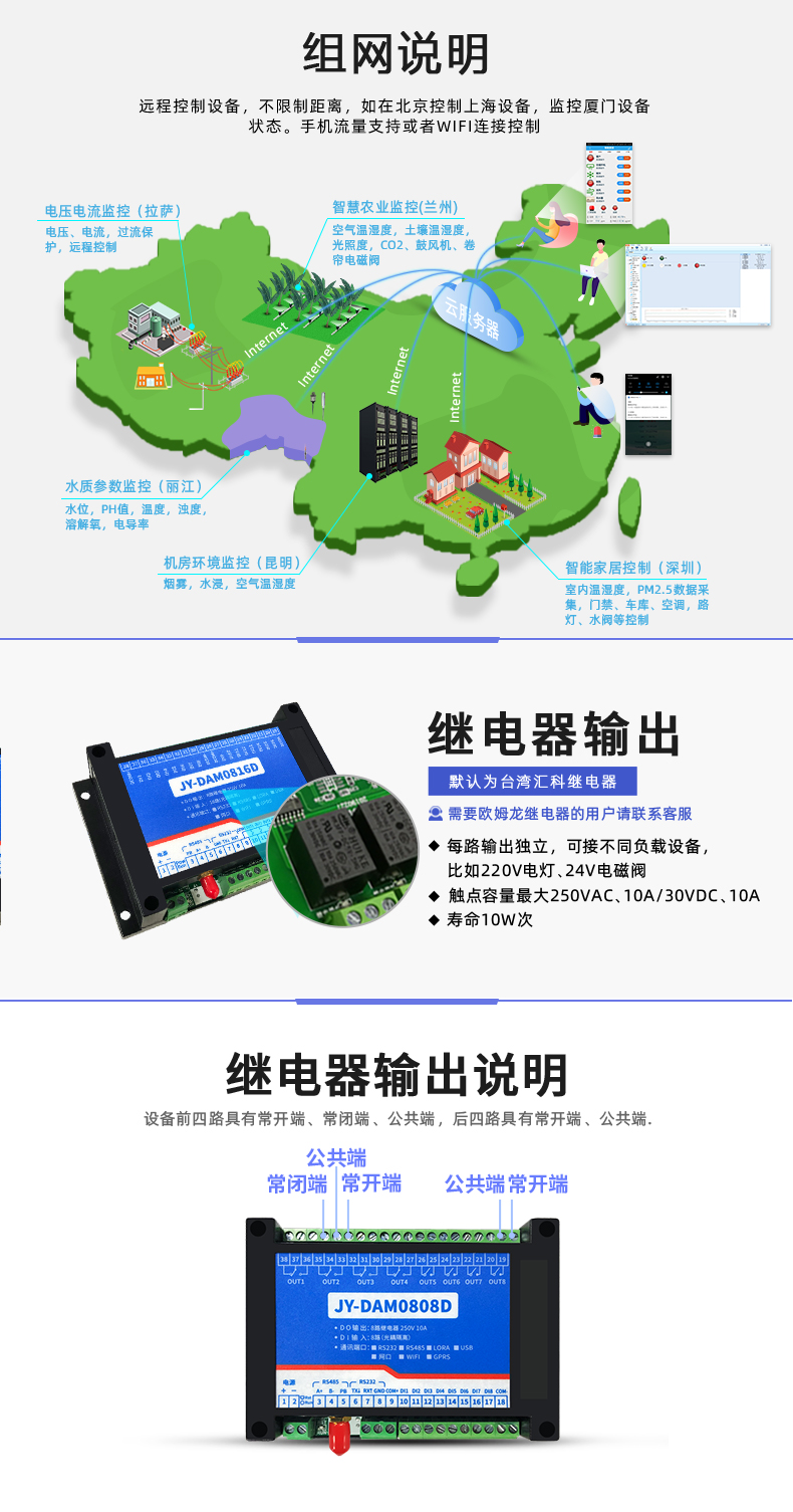 云平台 GPRS-0808 远程智能控制器 组网说明、继电器输出