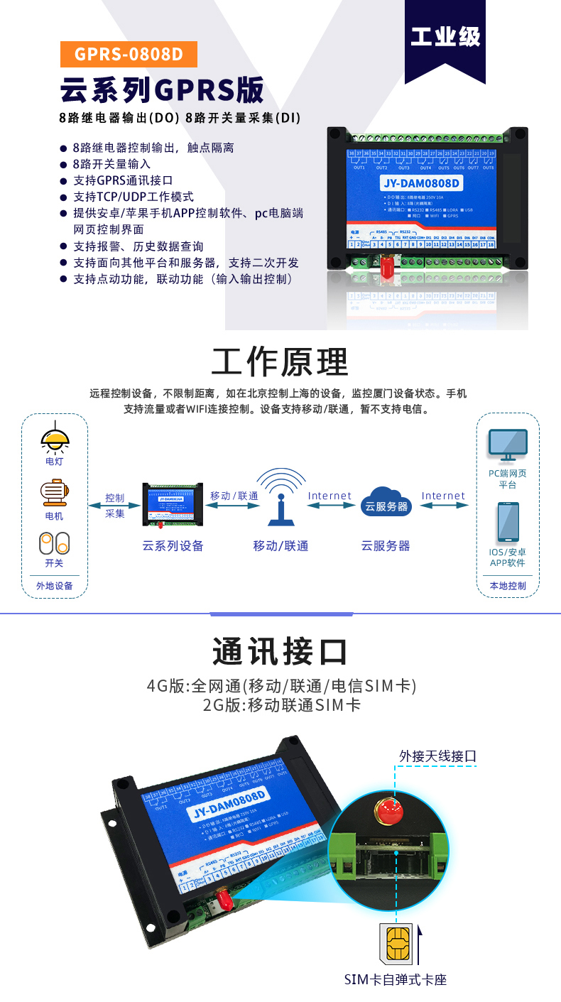 云平台 GPRS-0808 远程智能控制器 工作原理和通讯接口