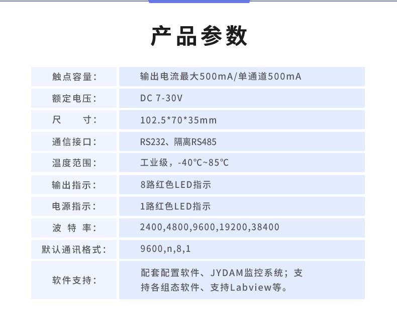 DAM-0808D-YD 工业级I/O模块产品参数