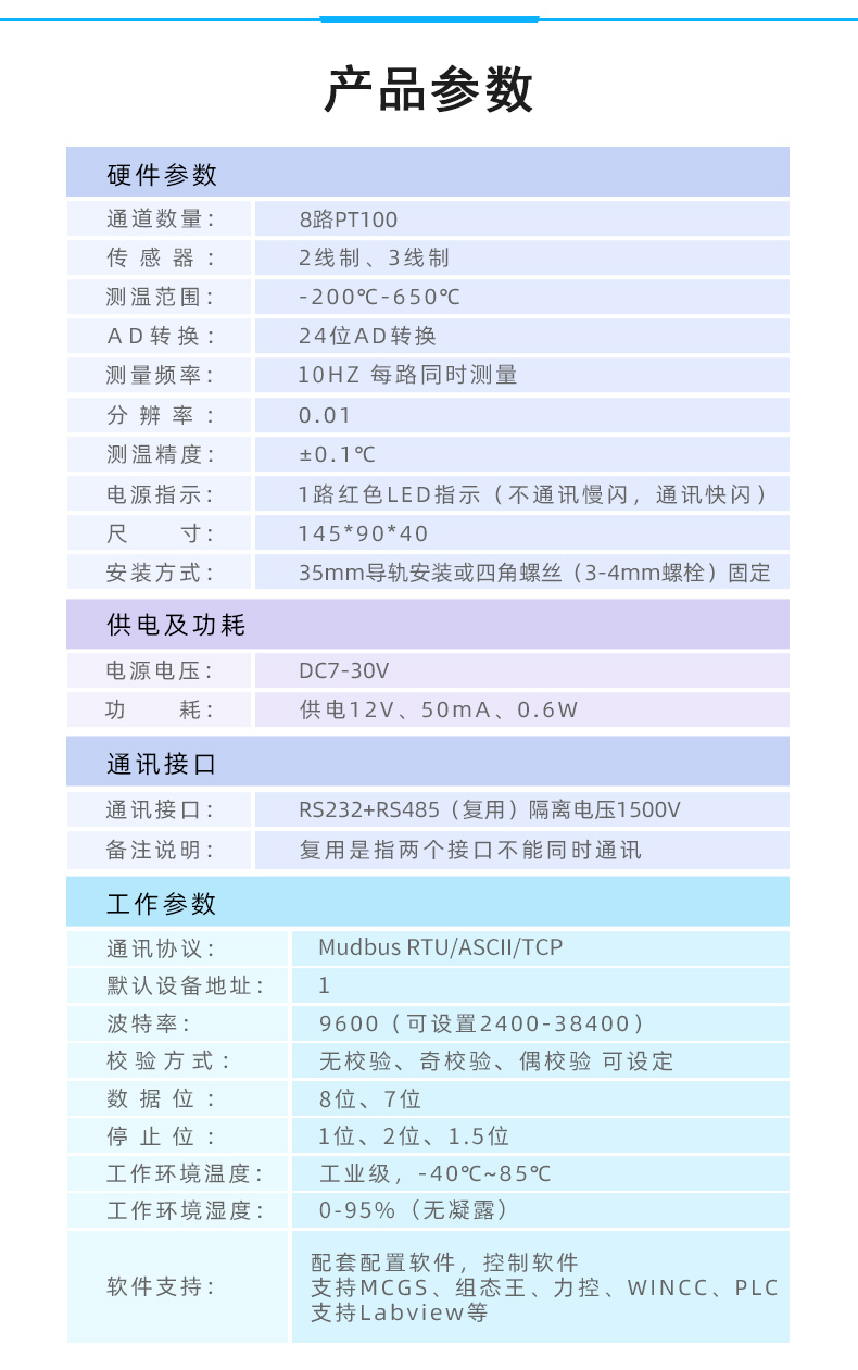 DAM-PT08 温度采集模块参数