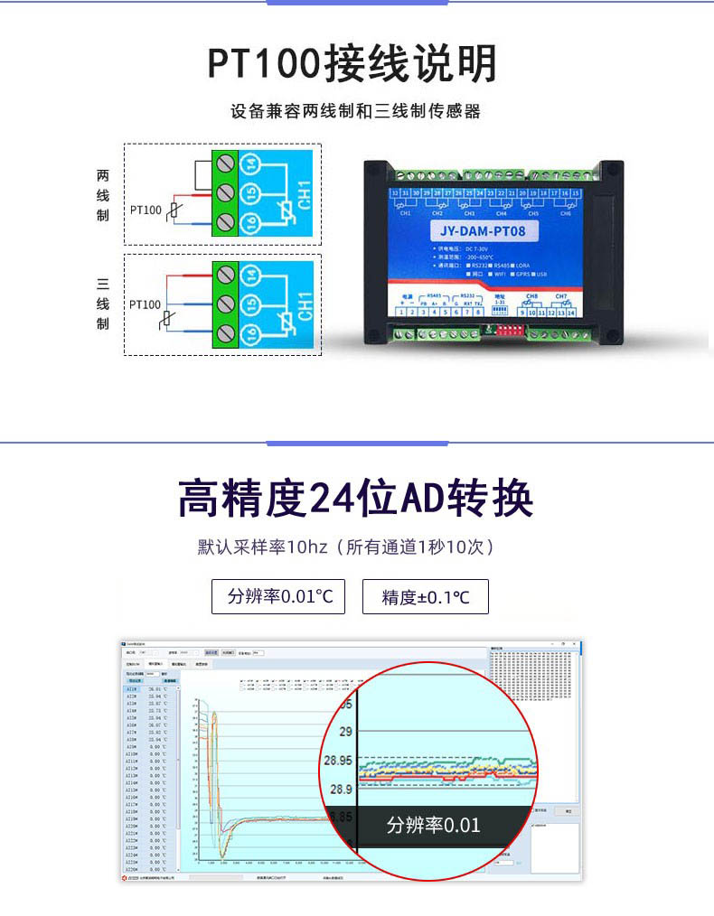 LoRaPT08  LoRa无线测温模块高精度转换