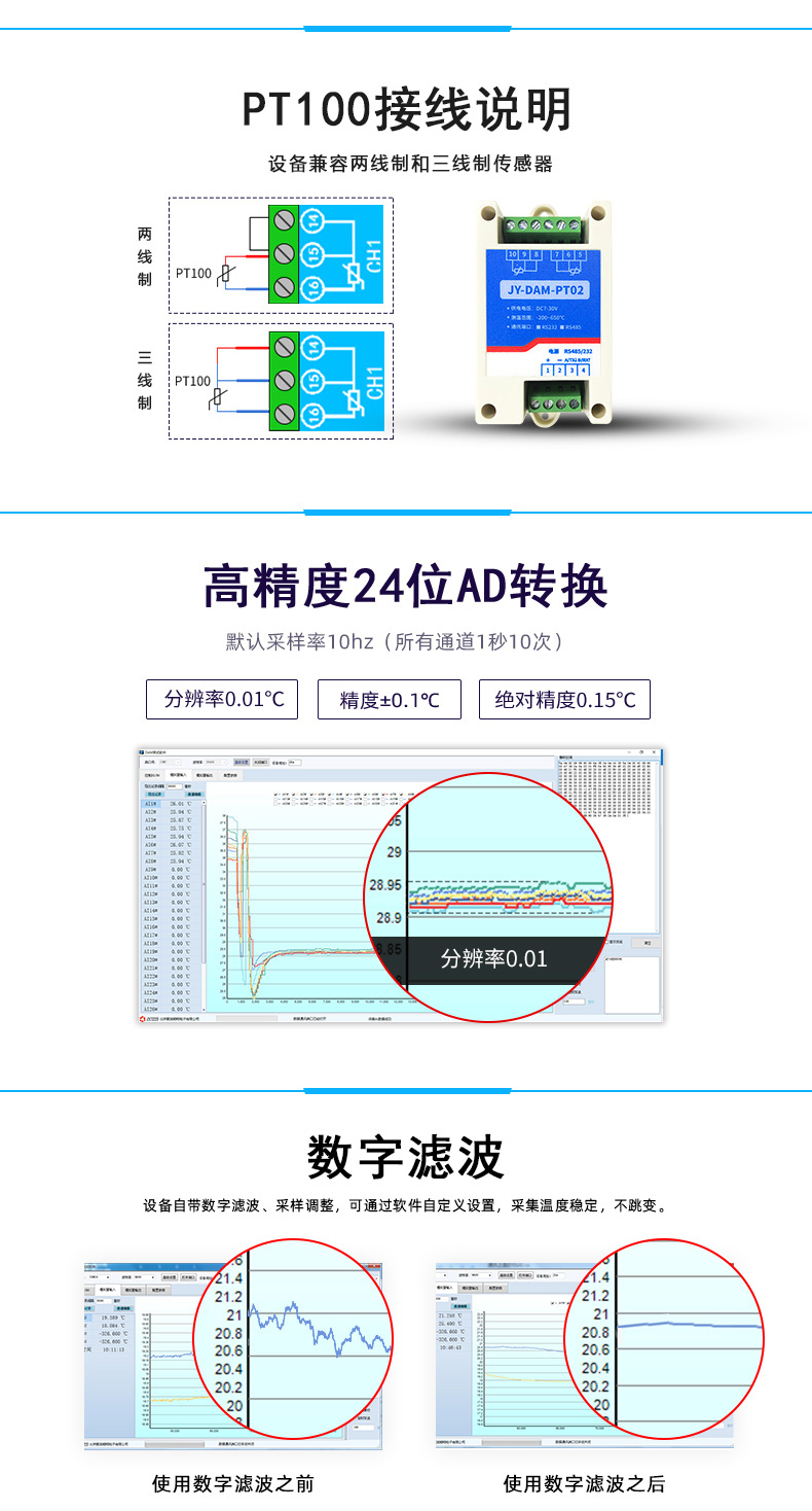 DAM-PT02 温度采集模块接线说明