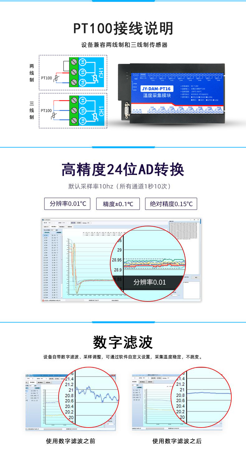 DAM-PT16 温度采集模块接线说明
