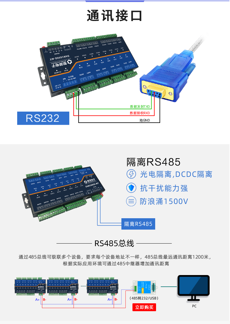 DAM1600D-MT 工业级I/O模块通讯接口