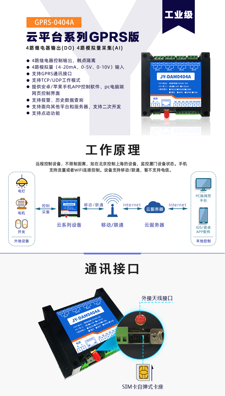 云平台 GPRS-0404A 远程数采控制器 工作模式