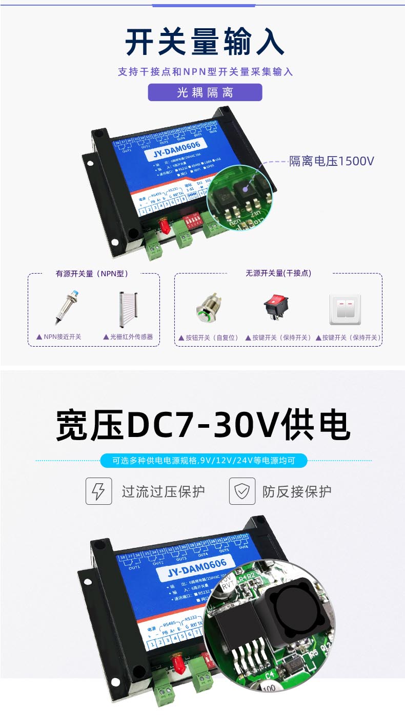 云平台 GPRS0606 远程智能控制器电压和开关量输入