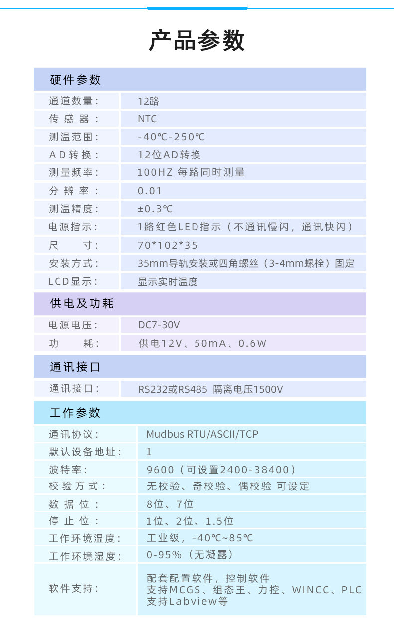 DAM-1200NTC 12路NTC温度采集模块参数 DAM-1200NTC 12路NTC温度采集模块参数