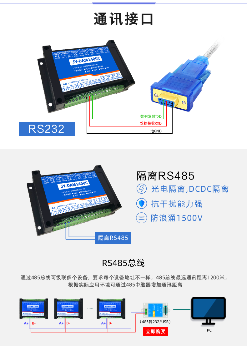 DAM-1400C 工业级I/O模块通讯接口 DAM-1400C 工业级I/O模块通讯接口