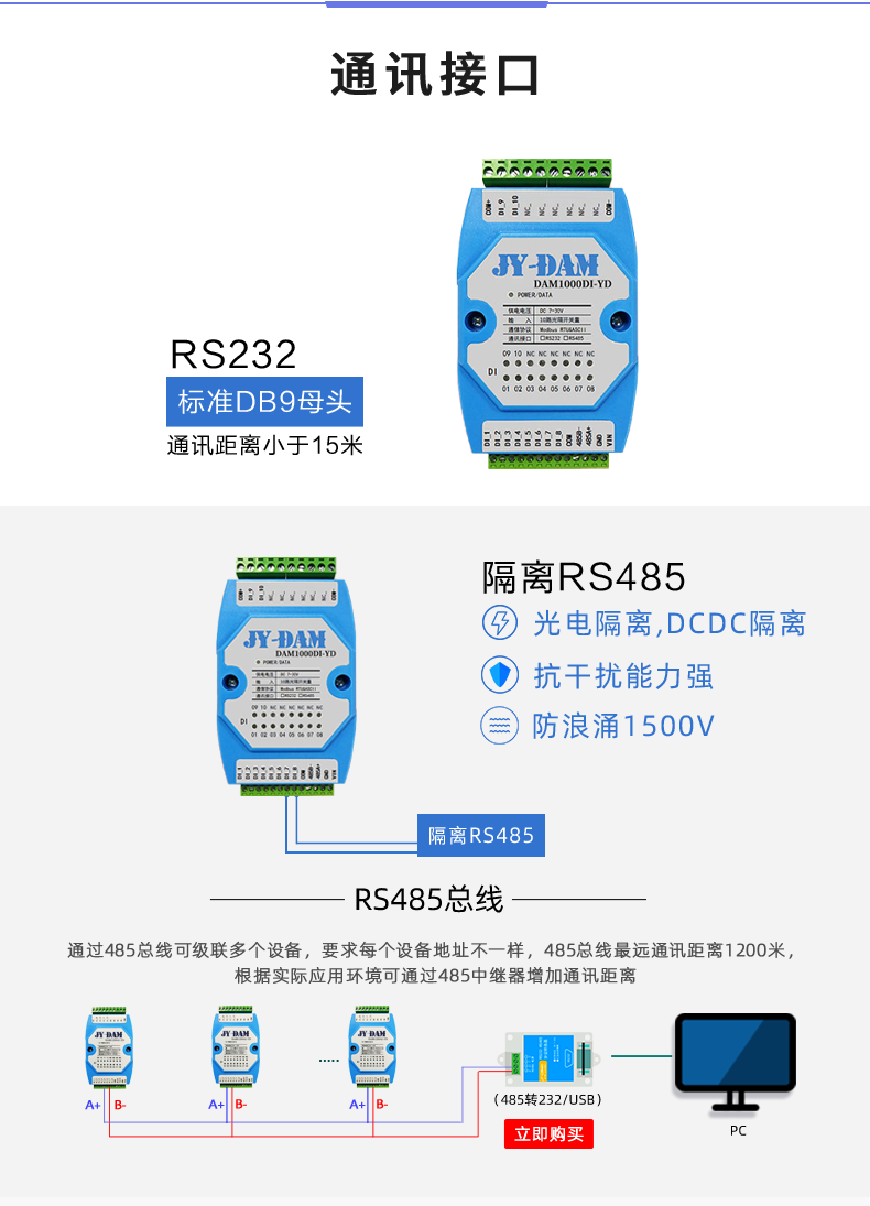 DAM-1000DI-YD 工业级I/O模块通讯接口 DAM-1000DI-YD 工业级I/O模块通讯接口
