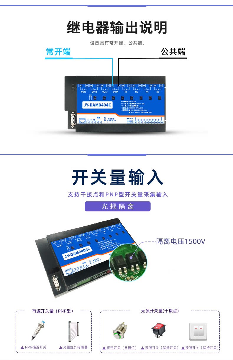 云平台 DAM-0404C 远程智能控制器输入输出说明 云平台 DAM-0404C 远程智能控制器输入输出说明